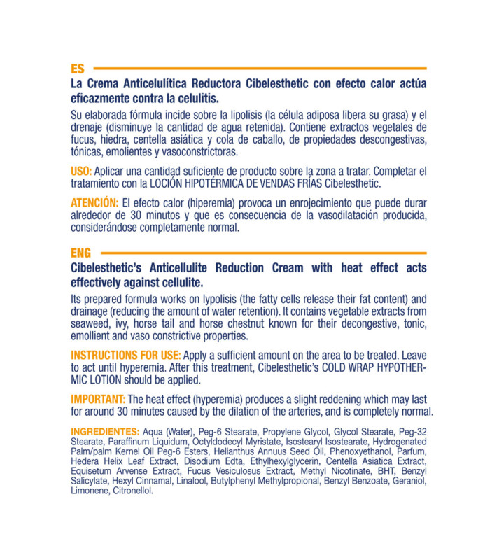 Cibelesthetic-Crema Reductora Celulitis Efecto Calor - 200ml (efecto calor)🔥